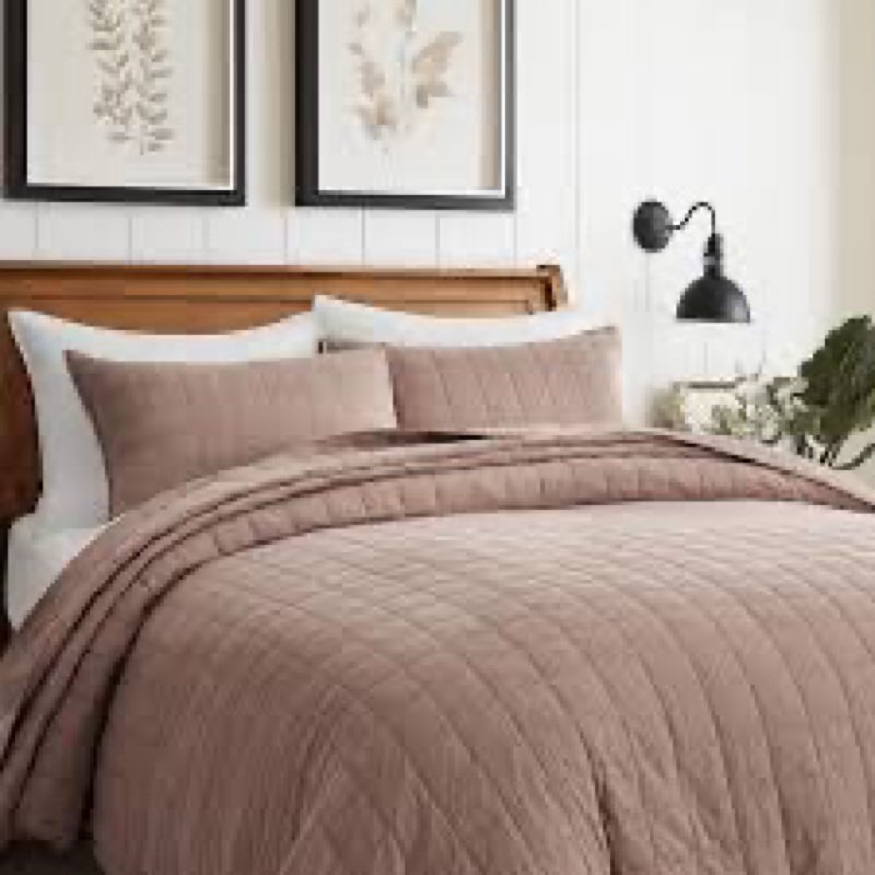 EVERGRACEHOME 100% Cotton Box Stitch Quilt Bedding Set Queen Size 3 Pieces, Garment-Washed Lightweig