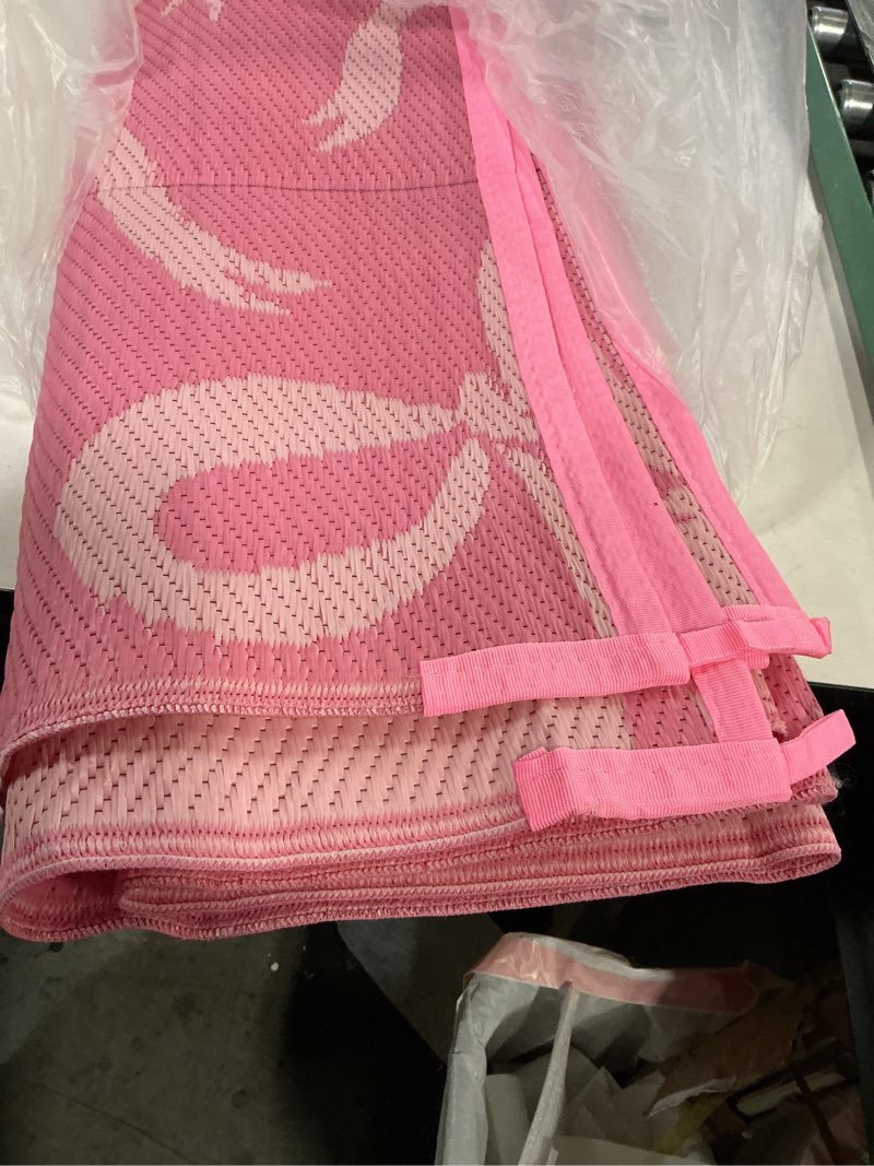 Condition photo showing Good Condition for Nuanchu Pink Bow Outdoor Rug Waterproof 5 x 8 ft Plastic Straw Rugs Coquette Camping Carpet Patio Mat Indoor Outdoor RV Mat for Outside Beach Pool Patio Backyard Deck