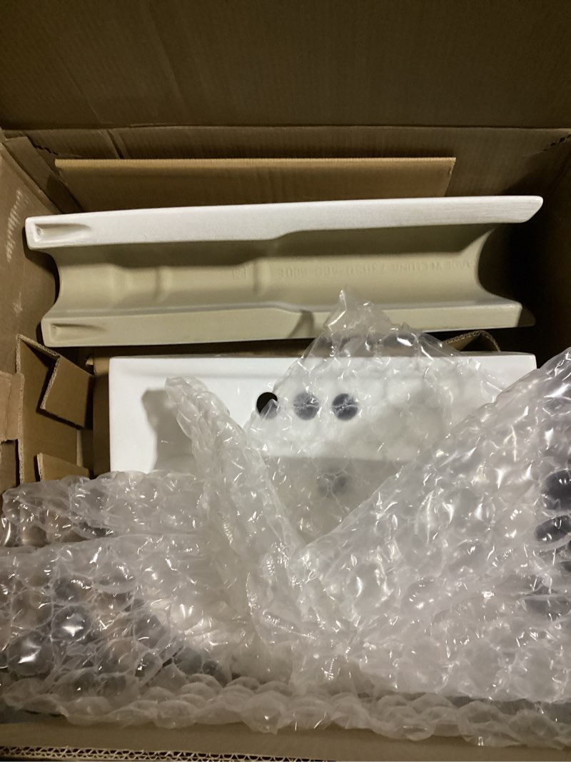 Condition photo showing As Is for similar to stock design.. 23\"w x 19\"d classic vintage bathroom pedestal sink, los flexi 23 inch white ceramic freestanding sinks for bathrooms, overflow, 3 pre-drilled holes for 4-inch faucets, easy install 23\"w x 19\"d rectangular vintage