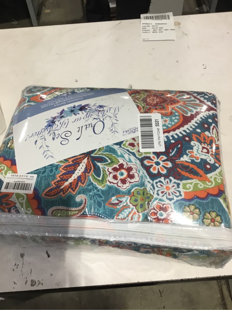 Condition photo showing New/Like New for VAPUTAR Quilt Queen Bedding Set - Soft Cotton Quilts with Paisley Floral Pattern - Lightweight Reversible Bedspreads for Farmhouse (3 Pieces, Bright Teal) Bright Teal Queen (90" × 98")