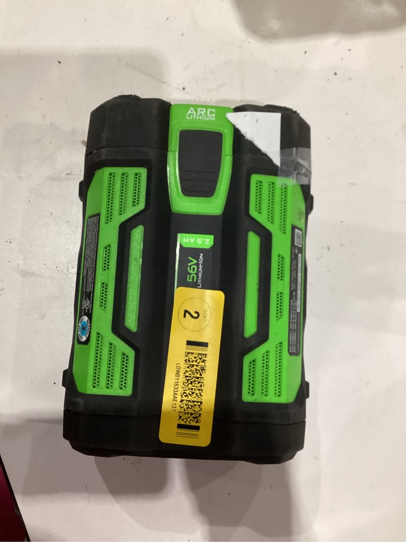 Condition photo showing As Is for ego battery pack, 56v, 5.0ah, li-ion(incomplete/ not battery )))