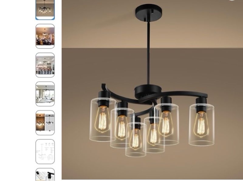 CNRATYE 6-Light Antique White Chandelier with Clear Glass Shade, French Country Chandeliers for Dini