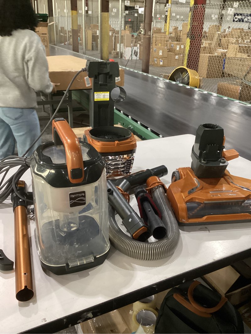 Condition photo showing As Is for NOT TESTED Kenmore DU4080 Featherlite Lift-Up Bagless Upright Vacuum 2-Motor Power Suction Lightweight Carpet Cleaner with HEPA Filter, 2 Cleaning Tools for Pet Hair, Hard Floor, Orange