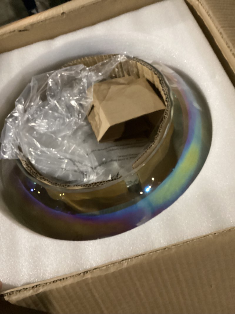 Condition photo showing Good Condition for Semi Flush Mount Ceiling Light, 14" Large 3-Lights Ceiling Light Fixture with Iridescent Hammered Glass Shade, Modern Chandelier for Hallway Entryway Foyer Bedroom, Brass/Gold 14”