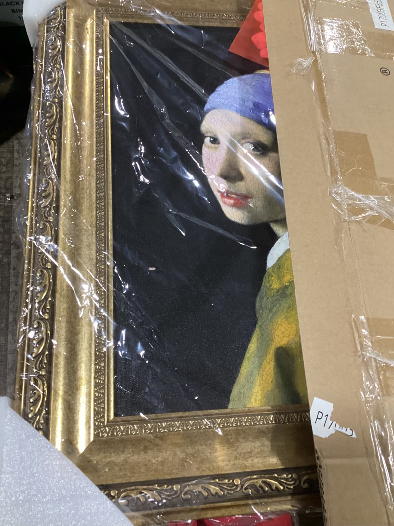 Condition photo showing As Is for DECORARTS - Girl With A Pearl Earring by Johannes Vermeer. The World Classic Art Reproductions. Giclee Print with Matching Museum Frame, 16x20, Finished size: 20.5x24.5 20 x 16" + Frame Girl With a Pearl Earring