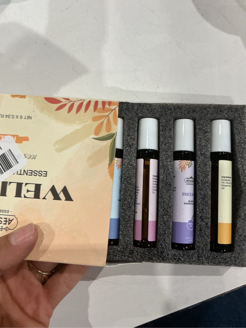 Condition photo showing Good Condition for essential oils roll on set,valentines day gifts for her(calm, relax, breathe, focus on, sleep, renew), natural aromatherapy oil blend kit with roller ball for massage, body skin care, relaxation gift