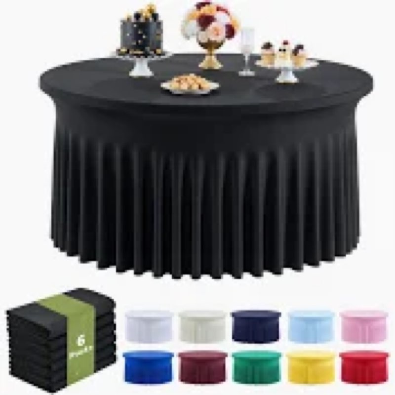 Outpain 8 Pack Spandex Black Round Table Cloth for 60 in Tables, Stretchy Fitted Round Tablecover for Wedding Party, Wrinkle Free and Washable Polyester Table Cover for Outdoor Indoor Parties