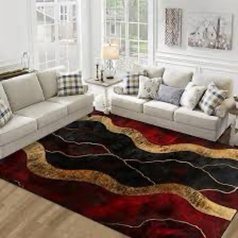 Area Rug Red Abstract Marble Burgundy Black Malachite Gold Veins Aesthetic Washable 6x9 feet Large R
