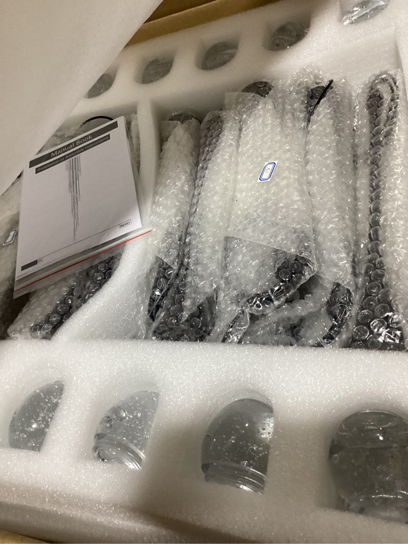 Condition photo showing As Is for ykolupty modern crystal chandeliers led dimmable stairwell chandelier black teardrop chandelier large pendant light for entryway foyer living room 16-lights black