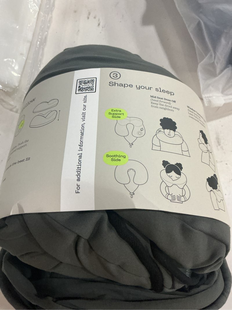 Condition photo showing New/Like New for coop home goods airjustable travel neck pillow, inflatable, adjustable support for neck & chin, compact travel pillow, soft memory foam comfort, airplane travel essentials, cooling & washable cover