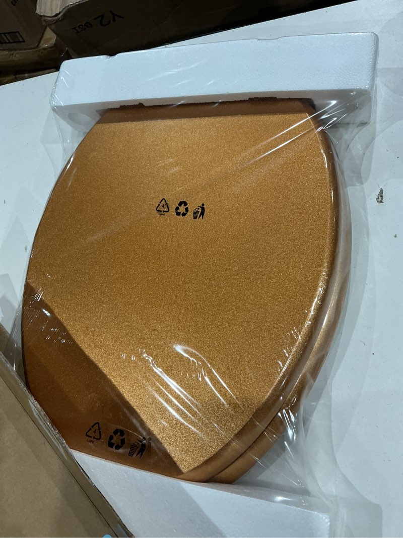 Condition photo showing Good Condition for elongated toilet seat wood toilet seat prevent shifting with zinc alloy hinges american standard size toilet seat easy to install also easy to clean(elongated,sparkling classical gold) elongated classical gold