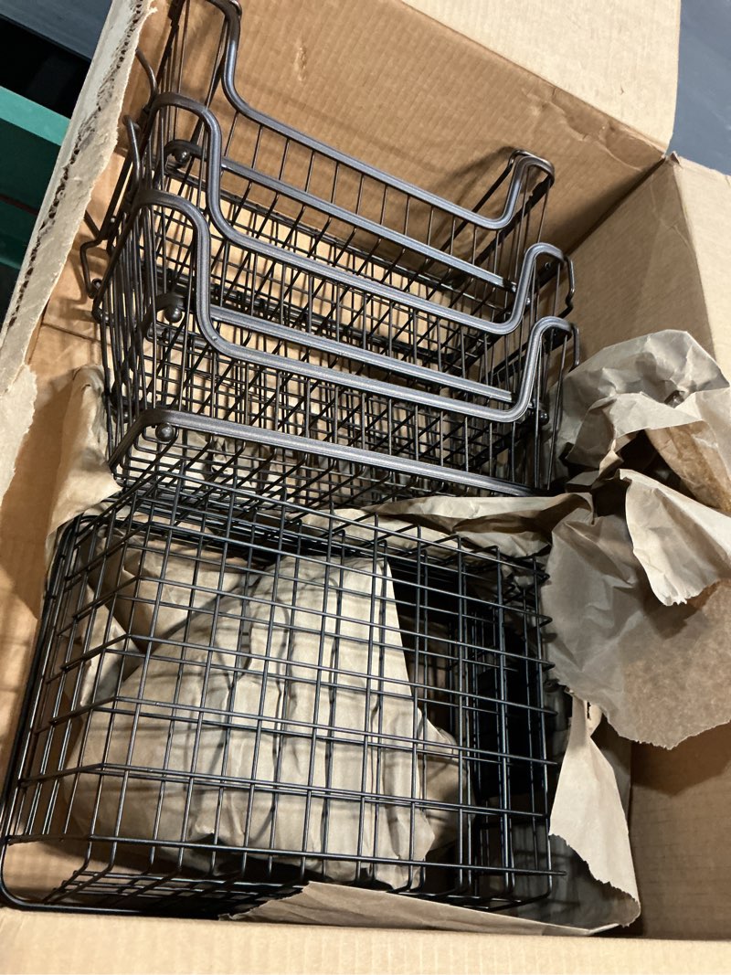 Condition photo showing As Is for 6 pack wire baskets for pantry organization and storage, kitchen organizer, 2 xxlarge & 2 xlarge & 2 large large-6 pack