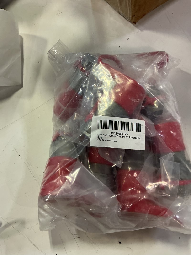 Condition photo showing As Is for 1/2" skid steer flat face hydraulic quick connect couplers/couplings set w/dust caps, 4 sets