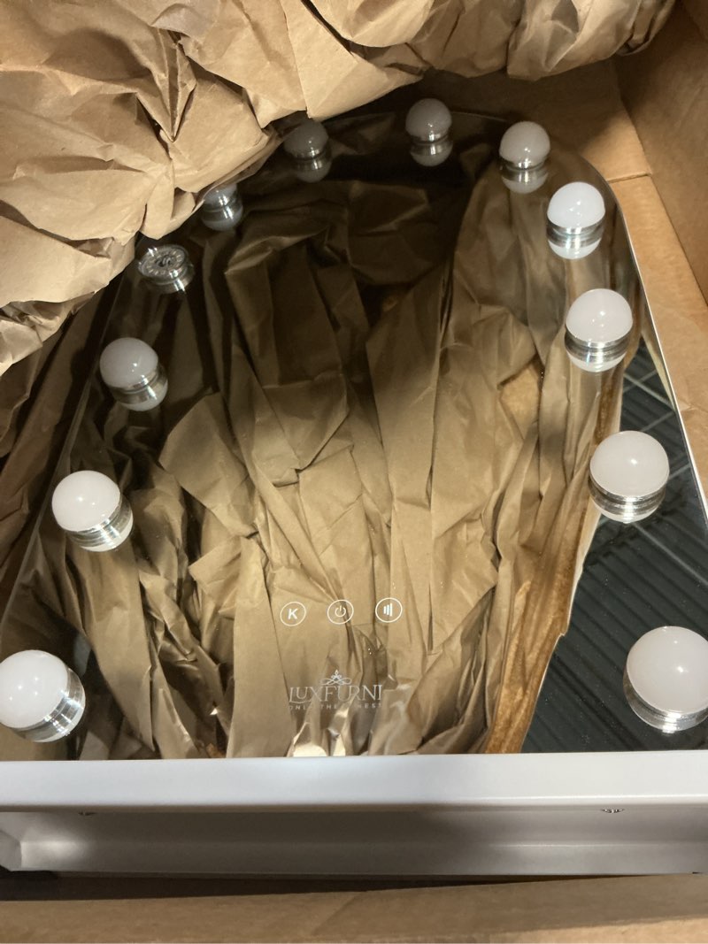 Condition photo showing Good Condition for LUXFURNI Hollywood Mirror with Lights Makeup Mirror for Bedroom, Vanity Arched Mirror with 12 Dimmable Bulbs Smart Touch Control 3 Color Lighting Modes White 20.5"L x 13"W