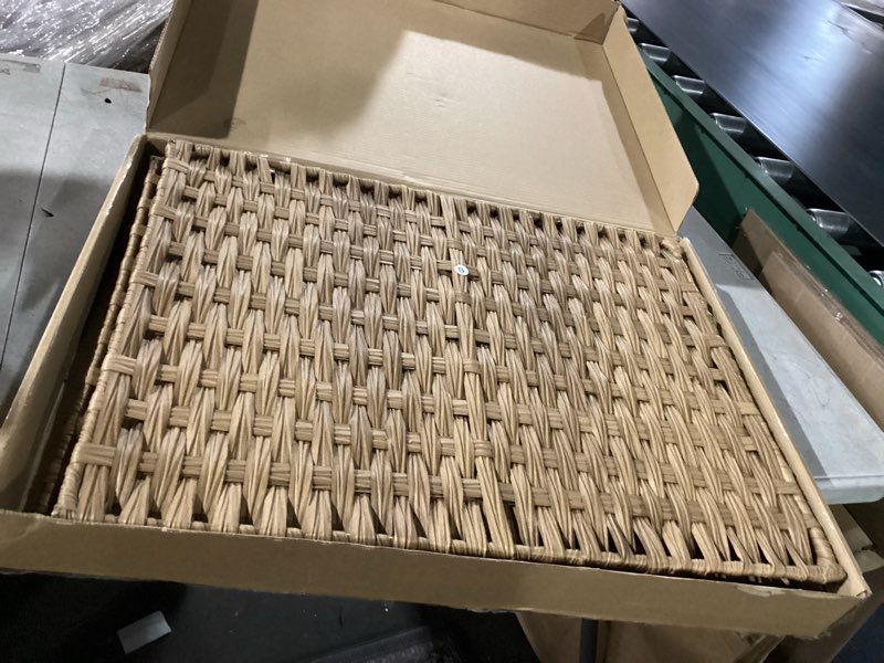 Condition photo showing As Is for SONGMICS Laundry Hamper with Lid, 23.8 Gallon (90 L) Synthetic Rattan Clothes Laundry Basket with Lid and Handles, Foldable, Removable Liner, Goose Yellow ULCB51NL Goose Yellow 90 L