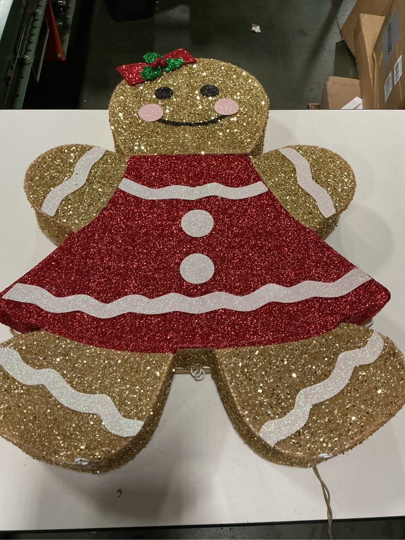 Condition photo showing As Is for Gingerbread Man LED Light, Christmas Decoration Outdoor, LED Outdoor Decor Acrylic 2D Light, for Farmhouse, Garden, Patio, Lawn, and Yard (B)