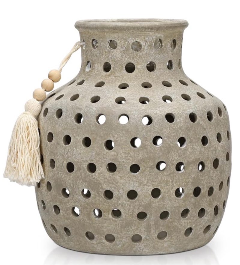 ceramic flower vase home decor - 10 inch rustic hollow oatmeal pottery vase modern farmhouse vintage