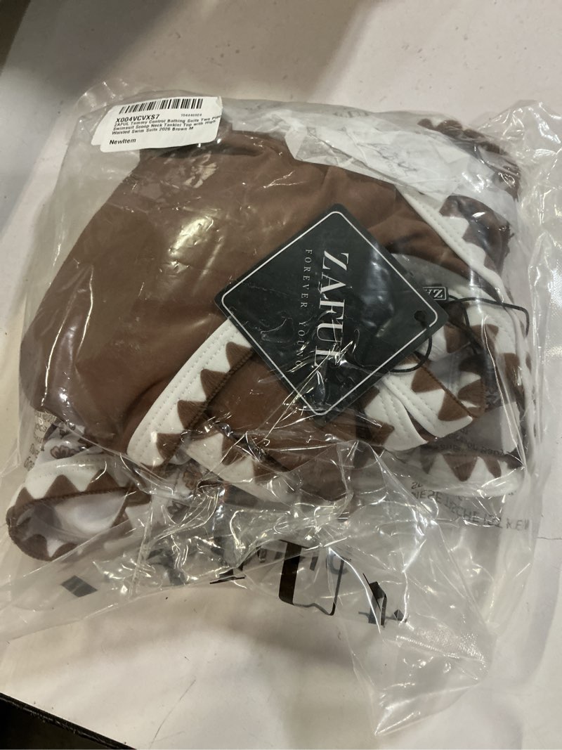Condition photo showing Good Condition for zaful tankini swimsuit tummy control bathing suits two piece swim top with high waisted bottom brown medium
