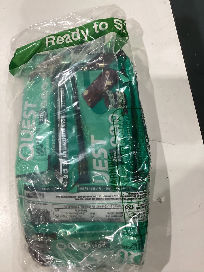 Condition photo showing Good Condition for quest nutrition mint chocolate chunk protein bars, 20g protein, 1g sugar, 4g net carb, high fiber, gluten free, keto friendly, 12 count mint chocolate chunk 12 count (pack of 1)