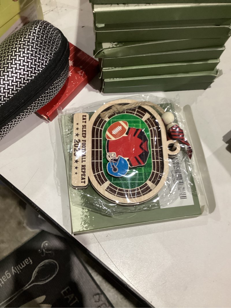 Condition photo showing New/Like New for Football Christmas Ornaments 2025 - Wooden Football Ornaments for Tree Decoration, Sports Themed Gifts for Boys, Team, Players, Coach, Fan, Lovers - Ball Sport Christmas Ornament