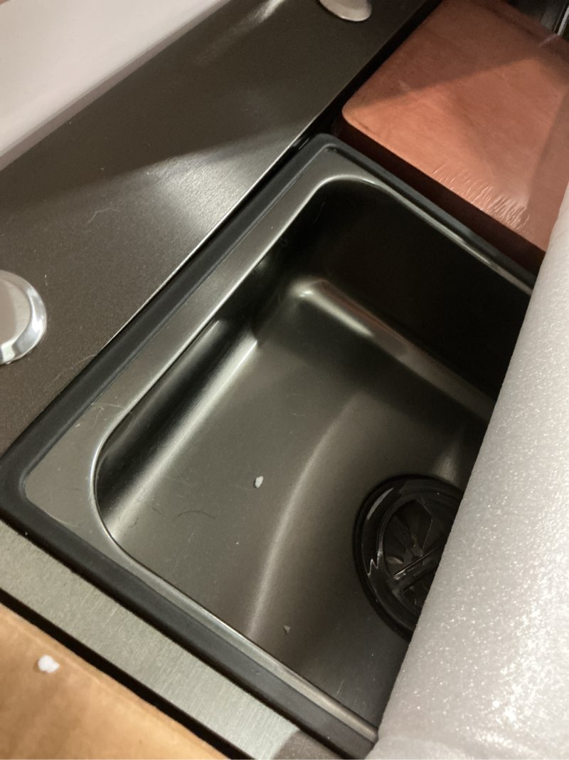 Condition photo showing Good Condition for 28 x 18 inch kitchen sink, single bowl stainless steel gunmetal black topmount drop in sink with pull-down faucet (black, 2818) black 28*18in