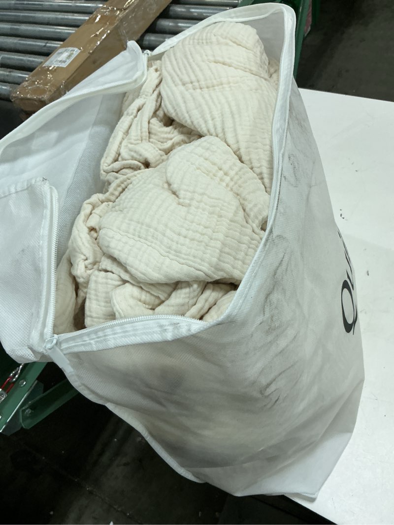 Condition photo showing As Is for organic cotton gauze duvet cover, king/cal king, undyed