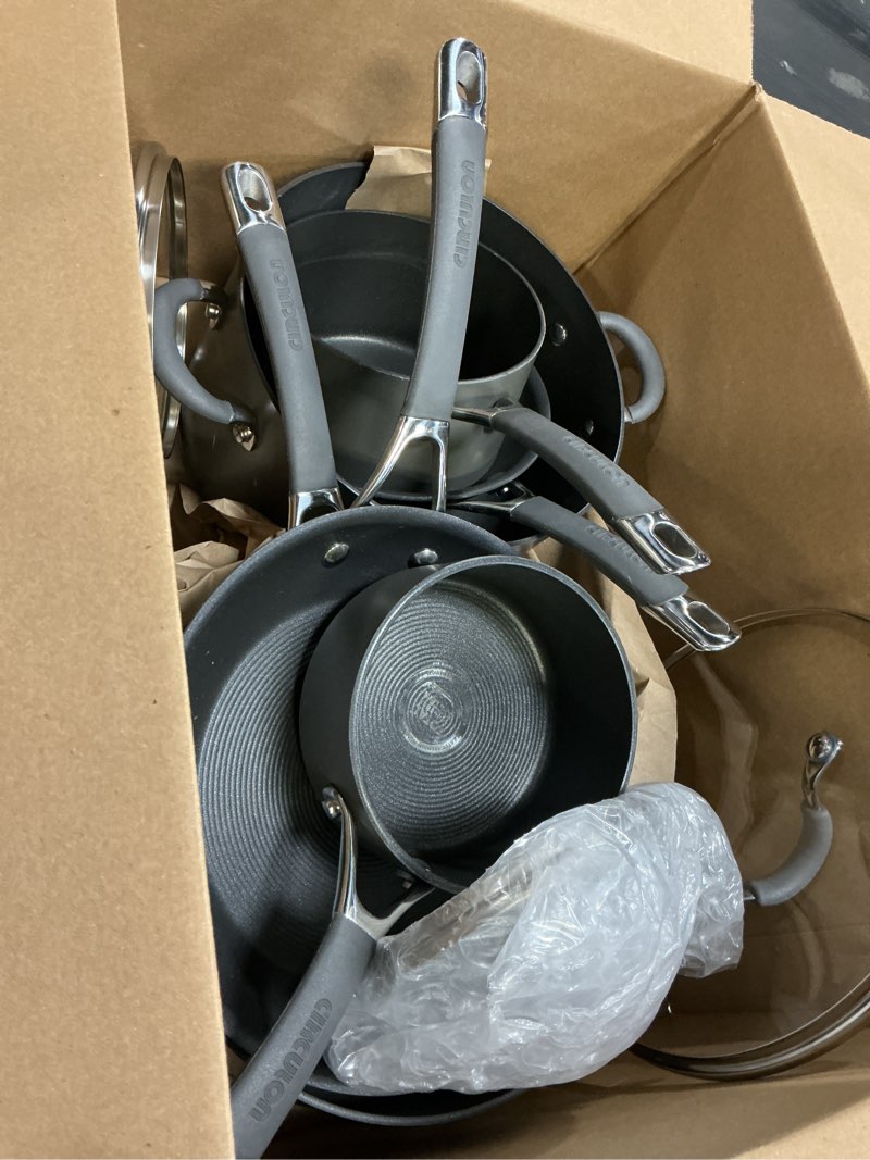 Condition photo showing As Is for Circulon 83903 Radiance Hard Anodized Nonstick Cookware Pots and Pans Set, 10 Piece, Gray 10 Piece Gray