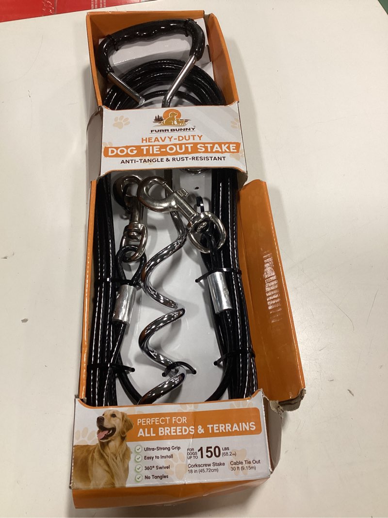Condition photo showing As Is for Heavy Duty Dog Tie Out Cable and Stake for Large to Extra Large Dogs Upto 150 LBs – Anti-Tangle, Rust-Resistant, 360° Swivel Leash System – 18 Inches Spiral Anchor and 7mm 30 FT Long Leash Large to Extra Large Dog, 30 FT-7mm