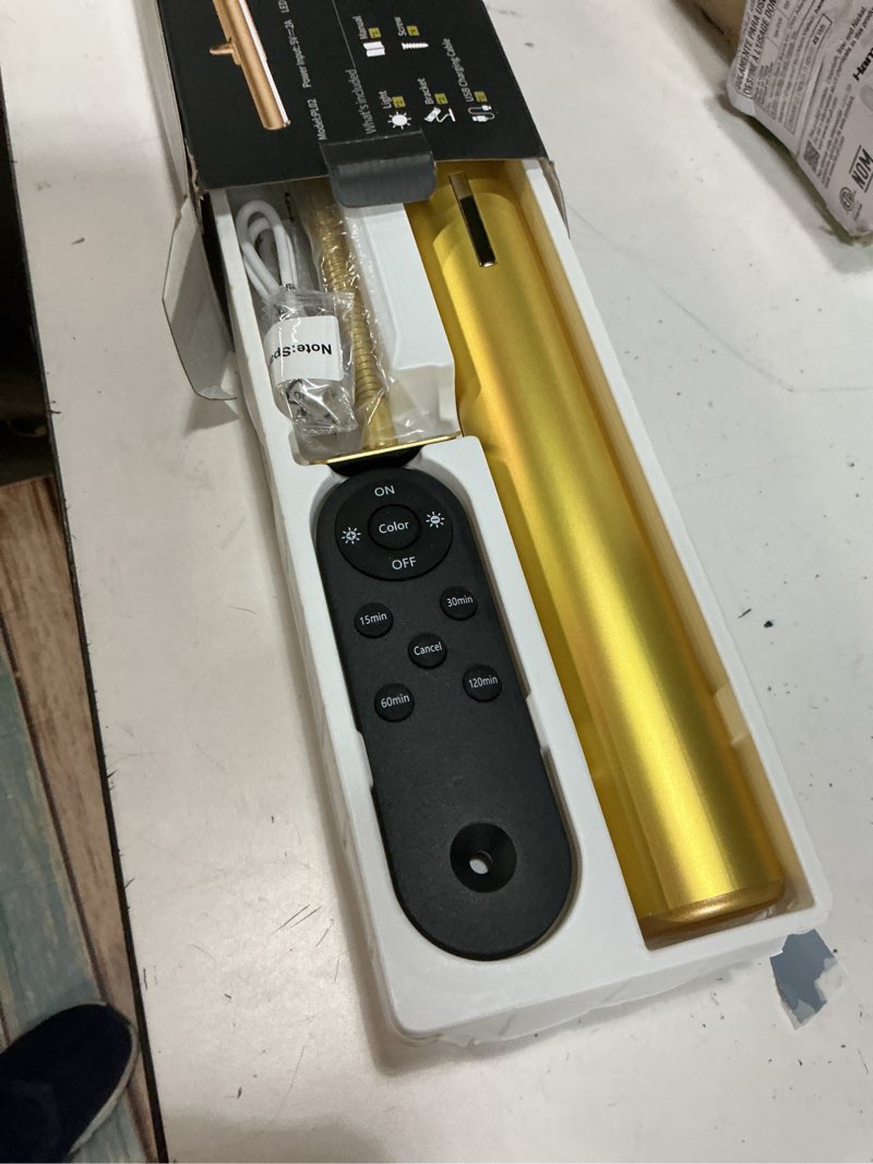 Condition photo showing New/Like New for ezvalo picture lights for wall, 16'' rechargeable 6000mah painting lights with remote, wireless dimmable 3 color temps art lights for gallery, living room, hallway (gold, 2pack) gold 16inch 2