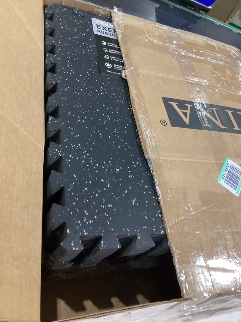 Condition photo showing Good Condition for AIRHOP 0.79in Thick 48 Sq Ft Exercise Equipment Mats, 12 Tiles Upgraded Rubber Top with High Density EVA Foam, Large Interlocking Puzzle Gym Flooring for Home Gym, Heavy Weight Workout,Black & White