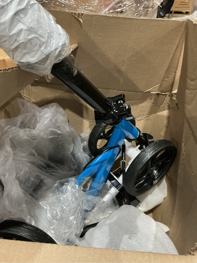 Condition photo showing As Is for blessreach budget knee walker, steerable knee scooter for foot injuries, compact crutches with rear dual wheel brake and cushioning under the knee pad | 300lbs foldable leg scooter, 120° turning, cozy knee pad, adjustable height, storage bag, crutch alternative for ankle recovery
