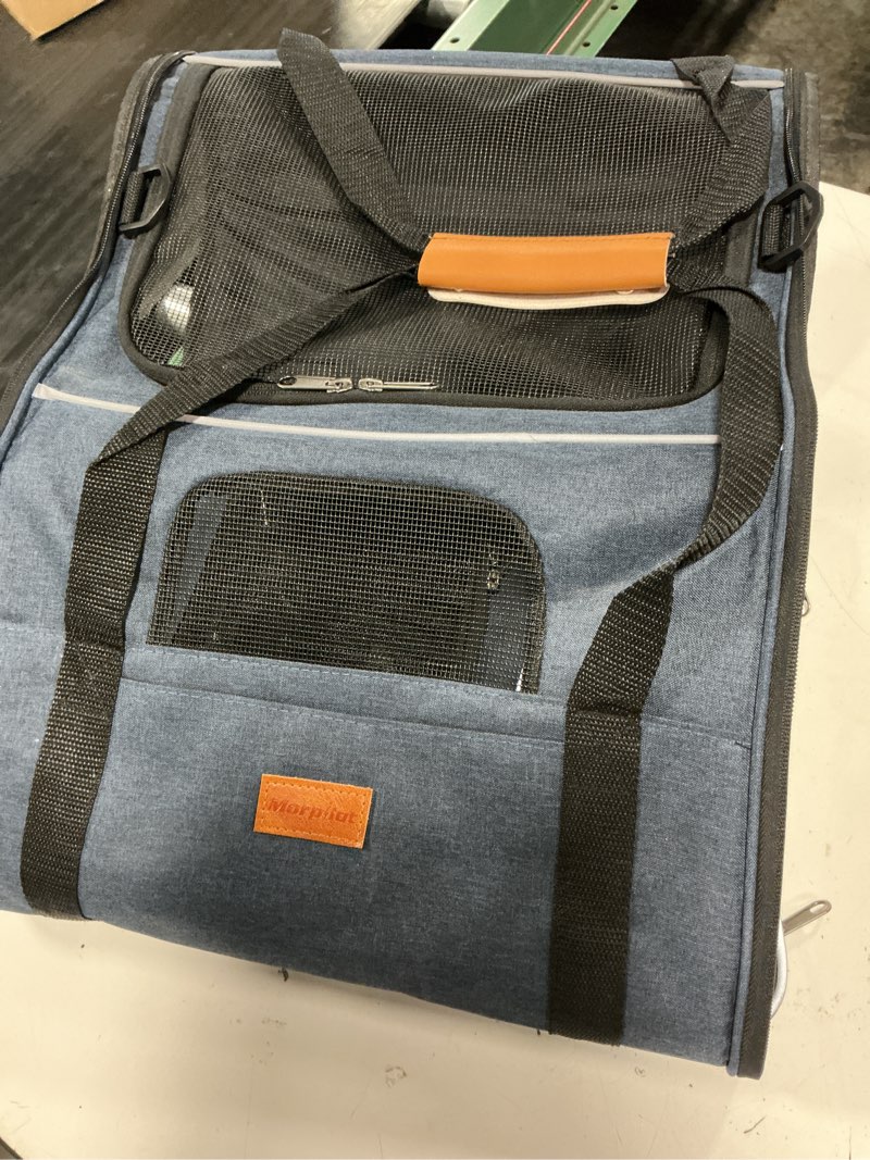 Condition photo showing Good Condition for morpilot cat carrier - soft sided cat carrier large for big medium cats and puppy up to 18lbs, pet carrier with safety zippers, foldable bowl, airline approved large dog carrier - dark blue 17.3"l x 12.2"w x 13.4"h dark blue