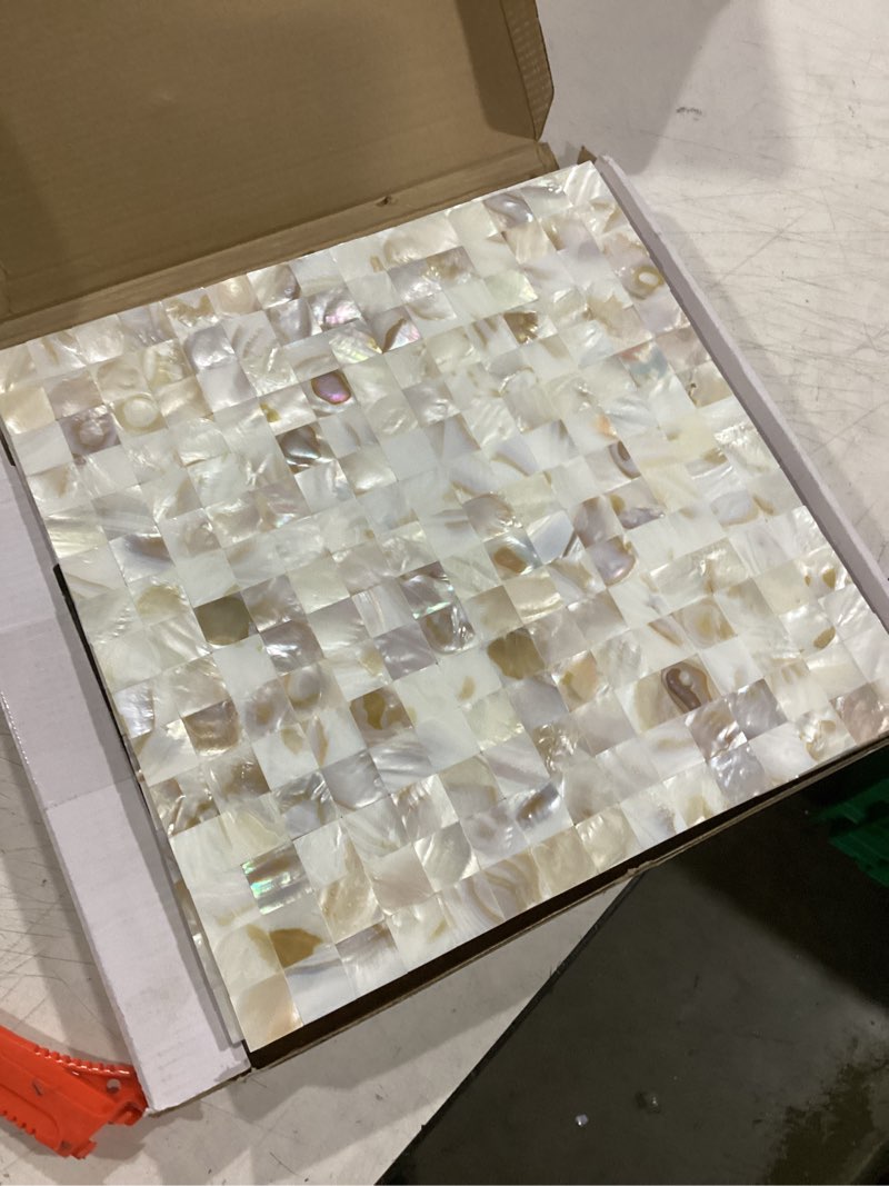 Condition photo showing Good Condition for mother of pearl peel and stick backsplash tiles?12 in x 12 in ivory white self adhesive mosaic shell tiles for kitchen, bathroom wall (10 sheets, colorful nature) colorful nature 10