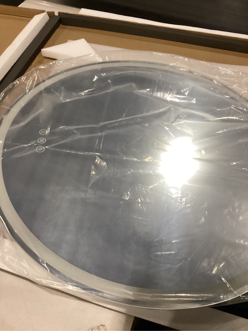 Condition photo showing As Is for LED Bathroom Mirror 30 Inch Round Bathroom Mirror with Lights, Circle LED Mirror, Wall Mounted Lighted Bathroom with 3 Colors Brightness, Anti-Fog, Dimmable, Shatter-Proof 3 Colors 30"L x 30"W