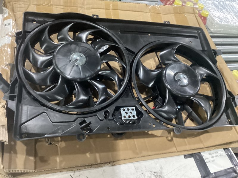 Condition photo showing As Is for damaged a-premium engine radiator cooling fan assembly compatible with select ford models - focus 2000 2001 2002 2003 2004 - replace# cf15080, ys4z8c607aa