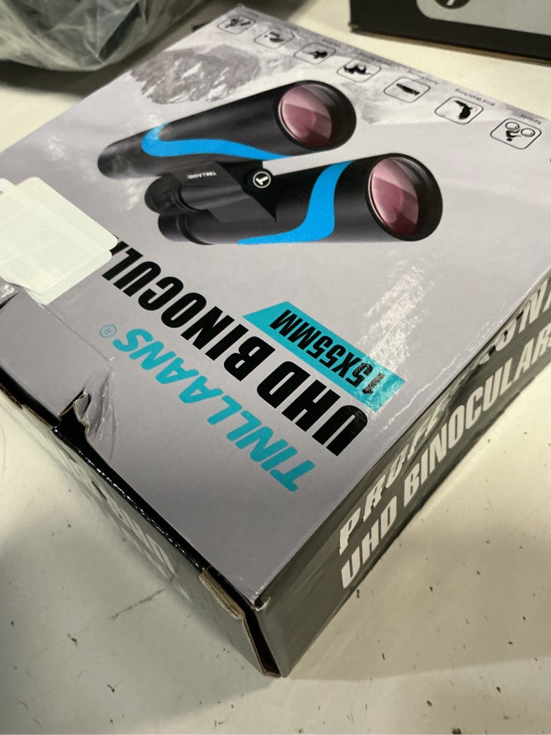 Condition photo showing New/Like New for 15x55 uhd binoculars for adults high powered with phone adapter - large view, bak4 prism, waterproof, lightweight for bird watching, hunting, cruise, travel, camping (blue)