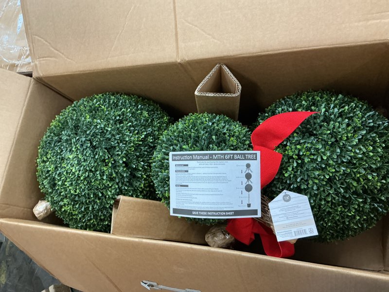 Condition photo showing Good Condition for my texas house artificial boxwood topiary with patriotic bows, 6'