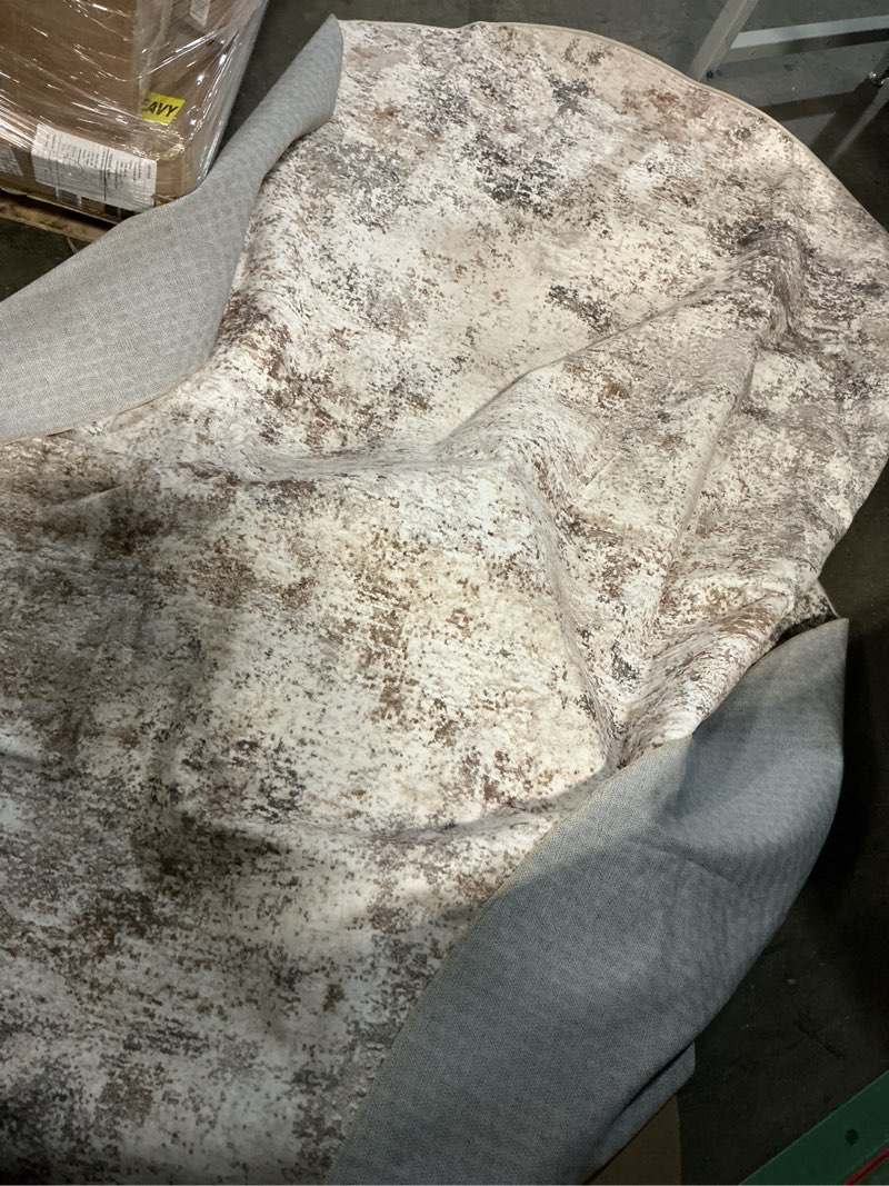Condition photo showing As Is for 8ft round area rug living room rugs - 8x8 washable neutral modern abstract soft thin rug indoor floor no slip rug carpet for bedroom under dining table home office decor - brown grey brown grey 8' (round)