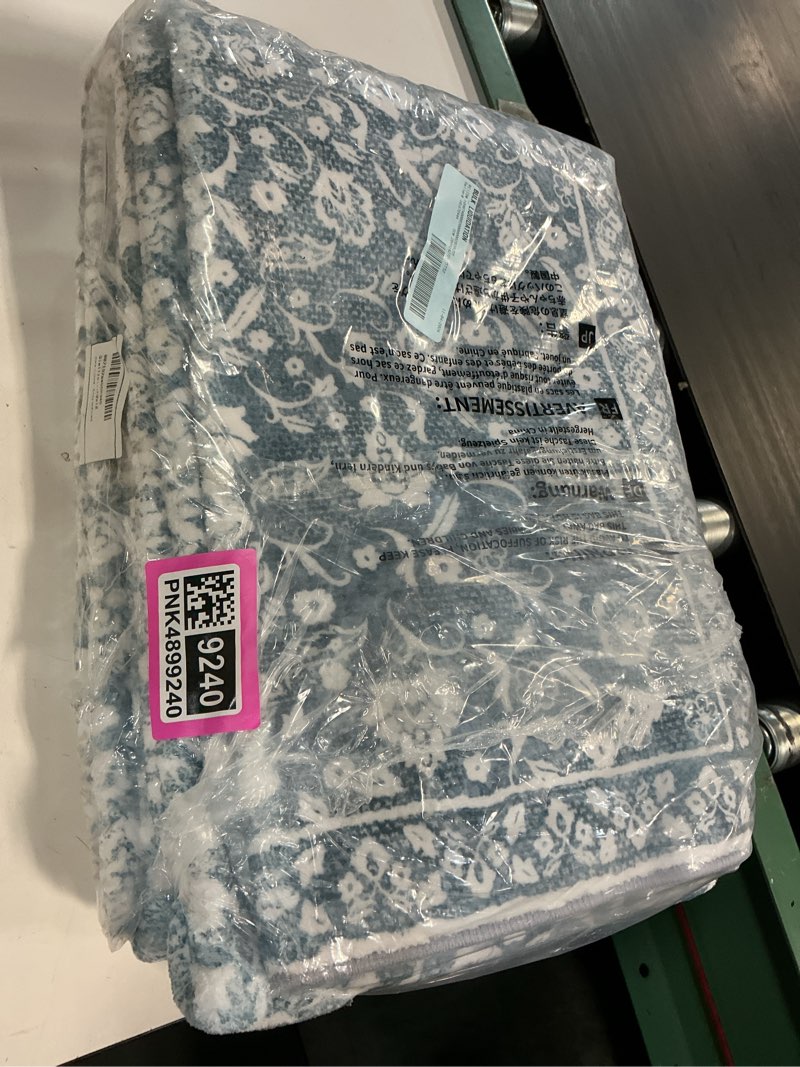 Condition photo showing New/Like New for glattice runner rug for hallway 2x12 non slips rug runner super soft kitchen runner rug printed faux wool floral thin blue rugs for entryway laundry r