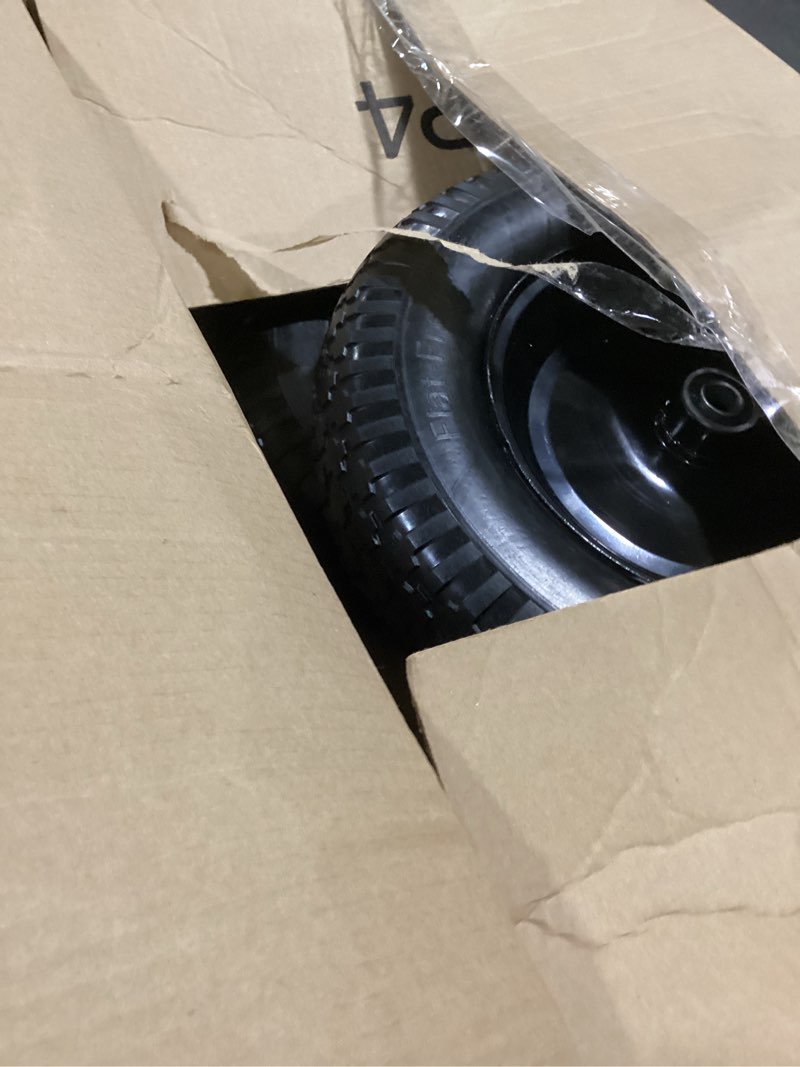 Condition photo showing As Is for (2-pack) 4.80/4.00-8" flat free tire and wheel - universal fit 14.5" solid wheelbarrow tires with 3" hub and 5/8" bearings – extra adapter kit includes 3/4" ball bearings, 1" and 1/2" nylon spacers 2 14.5"(flat free tire?