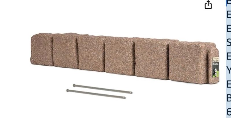 beuta landscape edging | garden edging border | faux stone blocks for lawn edging, flower beds & yard edging – 1 pack | each section has 6 blocks 48" l x 4" w x 6.5" h | 2 spikes |