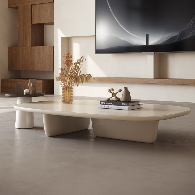 Rudina modern nesting coffee table set oval wood double leg(incomplete one leg only)