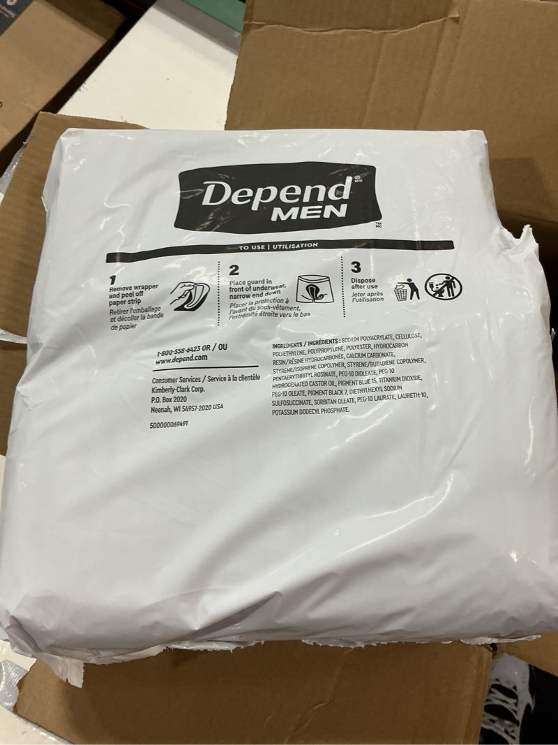 Condition photo showing Good Condition for depend guards incontinence pads for men, maximum absorbency, 104 count, packaging may vary new 104