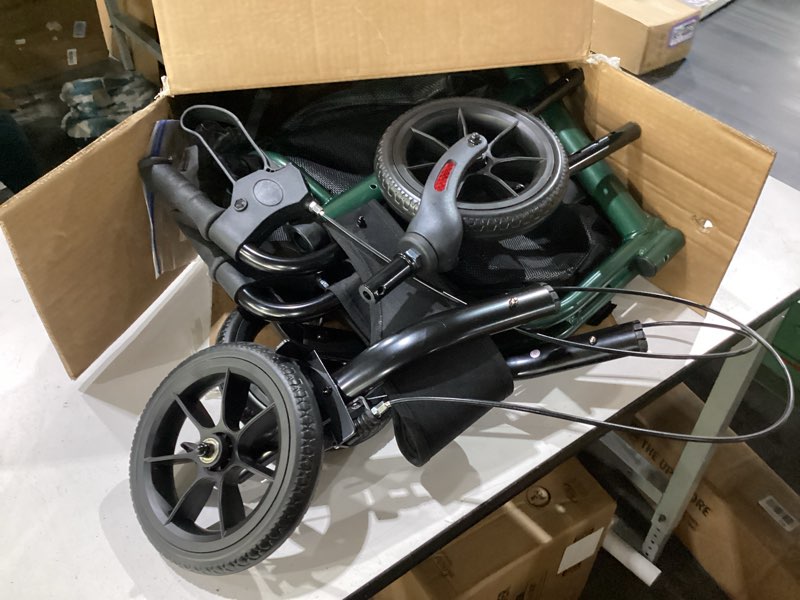 Condition photo showing Good Condition for walk mate 3 wheel rollator walker with seat for slim seniors, padded backrest lightweight foldable travel walker ideal for elderly, 8 inch tri-wheel modern mobility walking aid aluminum, green