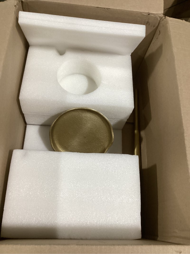 Condition photo showing As Is for Kate and Laurel Alessia Modern Decorative Metal Drink Table; 8 x 8 x 22; Gold; Stunning Cast Aluminum Pedestal Plant Stand with Rough Texture and Deckled Edge Gold 8x8x22