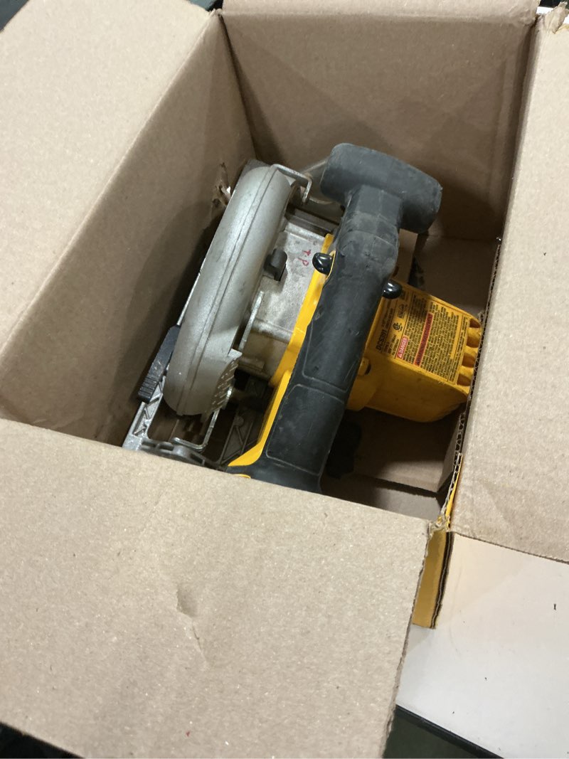 Condition photo showing As Is for DEWALT 20V MAX Circular Saw, 6-1/2-Inch Blade, 460 MWO Engine, 0-50 Degree Bevel Capability, Battery Not Included - Tool Only (DCS391B)