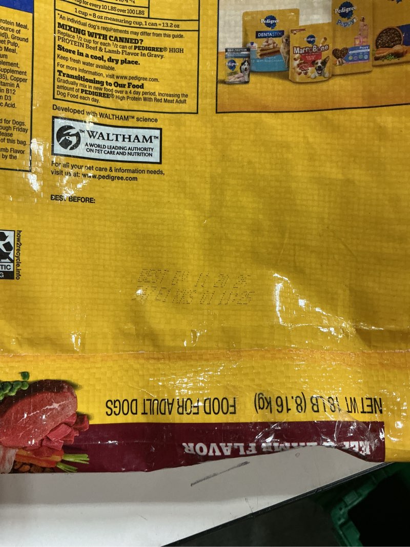 Condition photo showing New/Like New for Pedigree High Protein Adult Dry Dog Food, Beef and Lamb Flavor, 18 lb. Bag Beef & Lamb 18 Pound (Pack of 1)( BB 11/20/2026) 