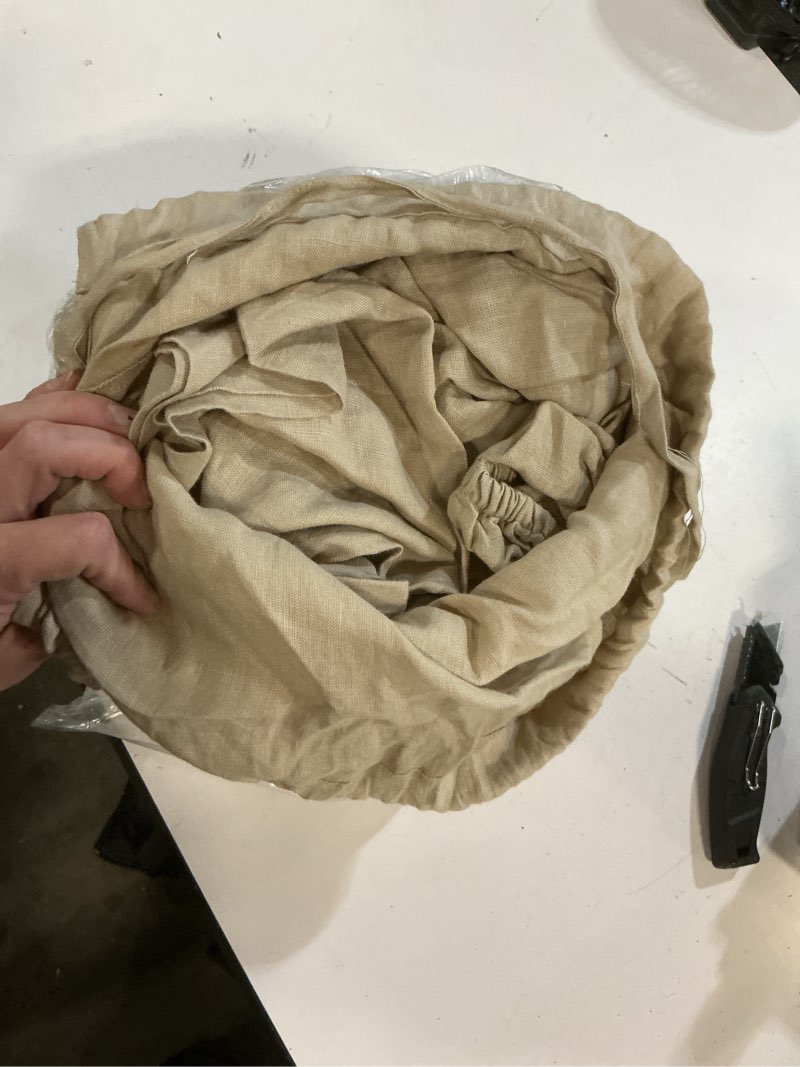 Condition photo showing As Is for quince european linen fitted sheet set, queen, toffee