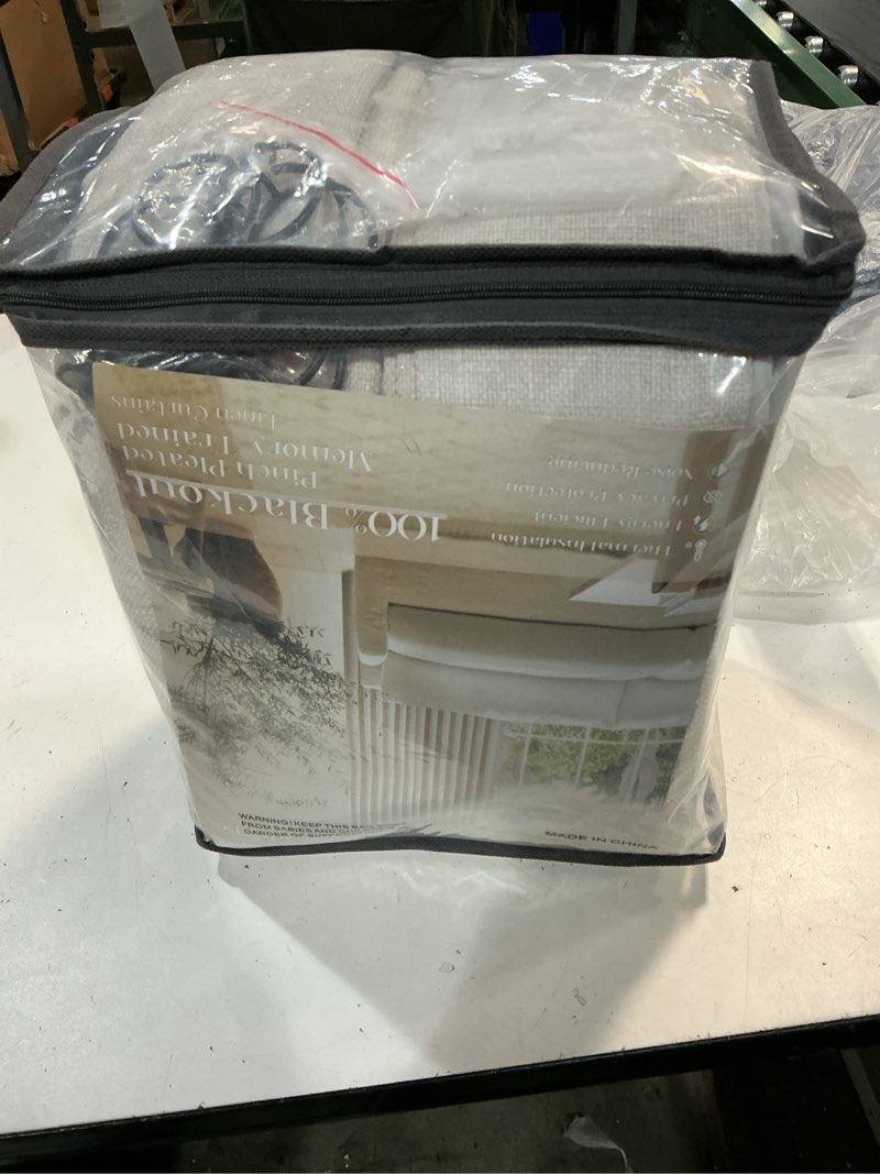Condition photo showing New/Like New for pinch pleated 100% blackout linen curtains 96 inch length 2 panels pinch pleat curtains black out light blocking room darkening drapes dual layer for bedroom living room window cream ivory natural natural 40"w x 96"l (pack of 2)