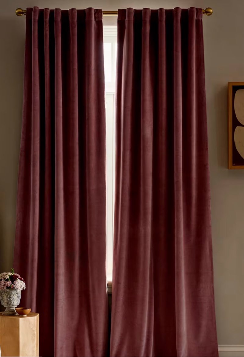 cotton velvet room darkening curtain - single panel